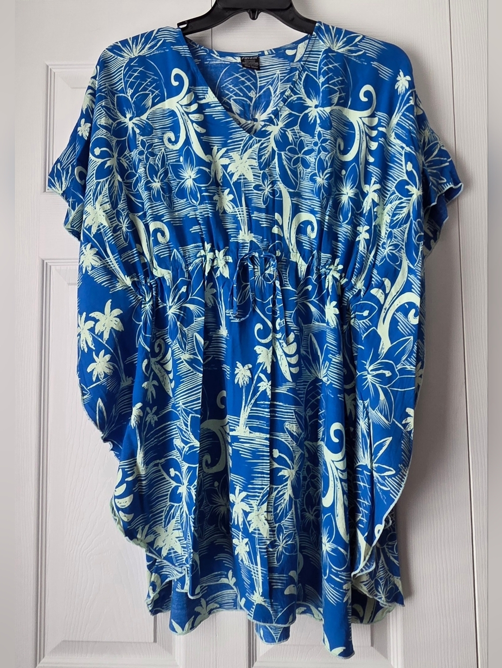Favant Hawaii Blue Palm Tree V-Neck Swim Coverup Tunic One Size - Picture 3 of 13